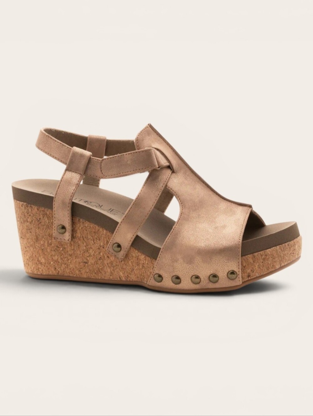 Boutique By Corkys Seltzer Sandals Metallic Gold Velcro Strap Wedge Heel 10